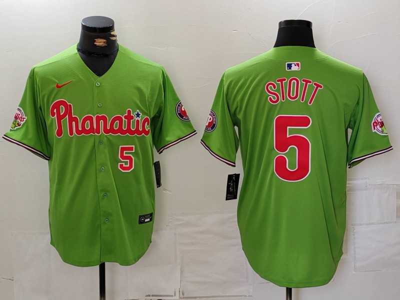 Mens Philadelphia Phillies #5 Bryson Stott Number Green With Patch Stitched Cool Base Nike Jersey->philadelphia phillies->MLB Jersey